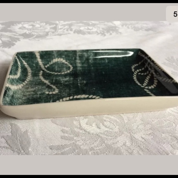 Vintage J Crew Ceramic Catch All Tray White Rope & Green - Picture 3 of 5